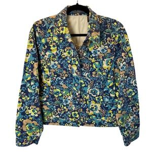 Liz Claiborne Floral Jean Jacket Womens Large Artsy Garden Cottagecore‎ Granny